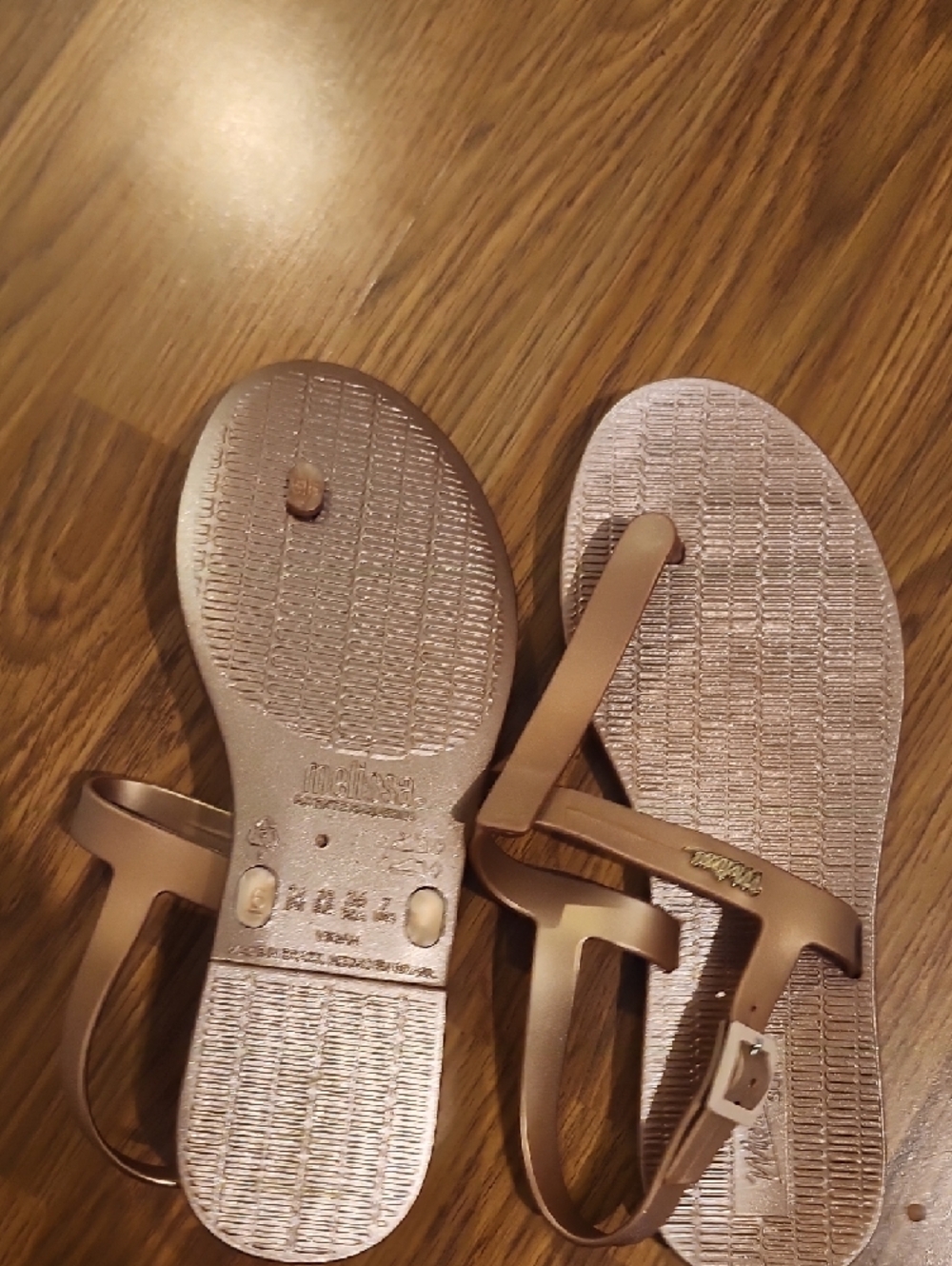 Melissa Women's Metallic Bronze T-Strap Sandals - Picture 3 of 3